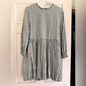 Free People Green Gingham Long Sleeve Dress